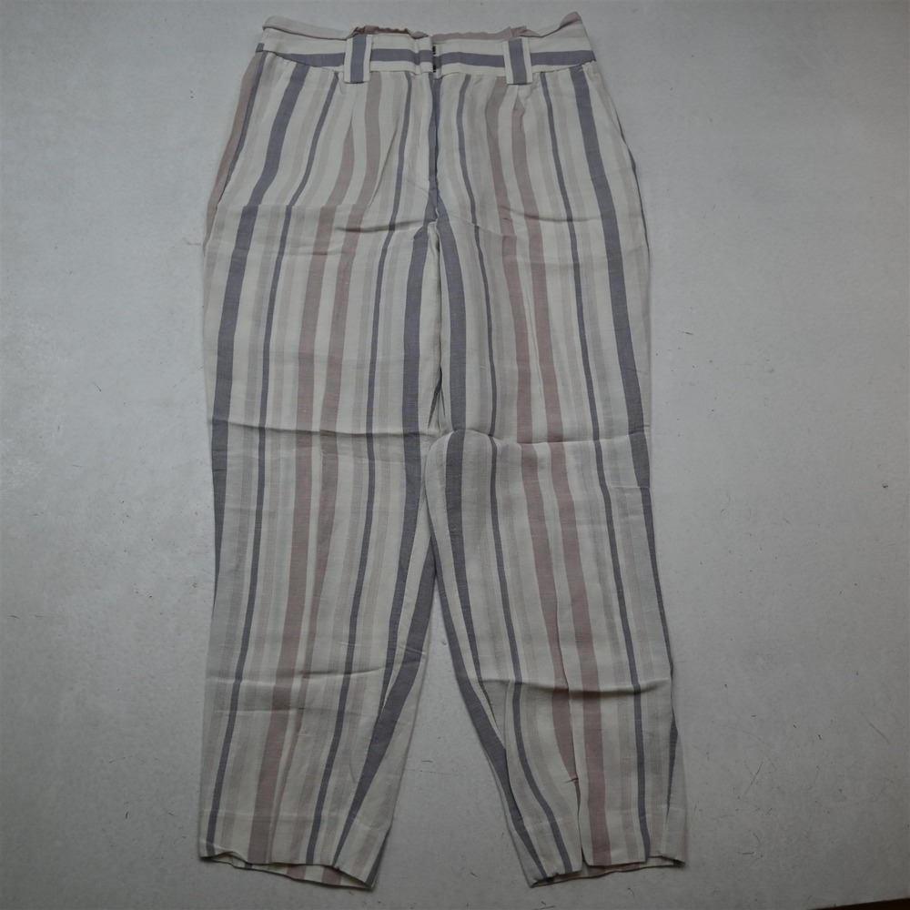 Express 4 Short White Blue Pink Striped Linen High Rise Pleated Ankle Slim Pants